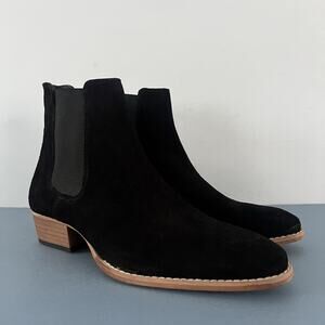 ASOS Black Suede Cuban Heel Western Chelsea Pull-On Ankle Boots